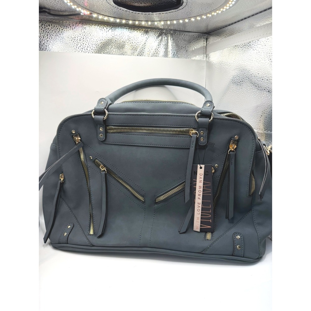 Violet Ray NYC Teal Satchel Handbag Gold Hardware Vegan Leather UWV2877FM NEW